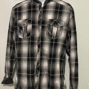 BKE Standard Fit Black and Gray Plaid Shirt black Pearl snap
